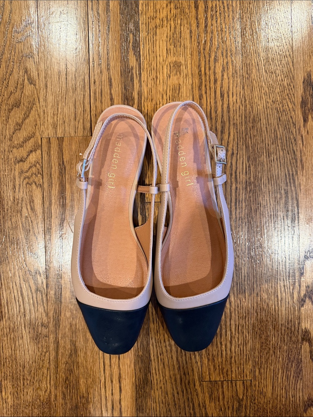 Madden Girl tan and black Two-Tone Slingback Flats